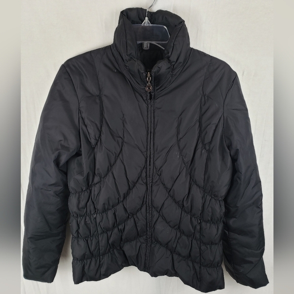 Nine West Black Long Sleeve Puffer Coat Sz L - Picture 2 of 7